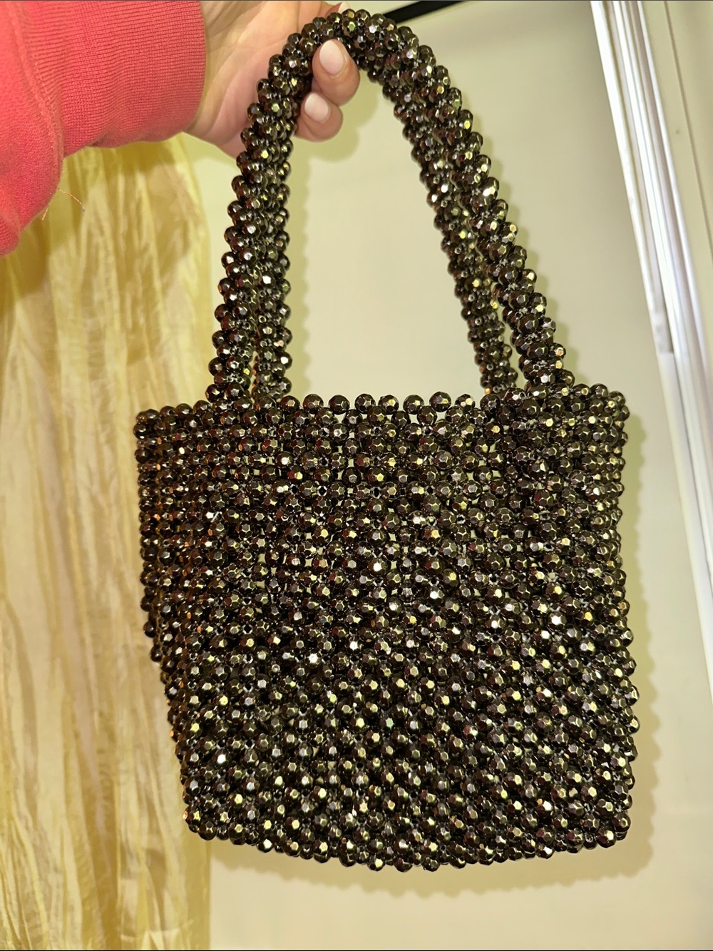 Beaded Handbag in Dark Brown/silver - Elegant Women's Tote
